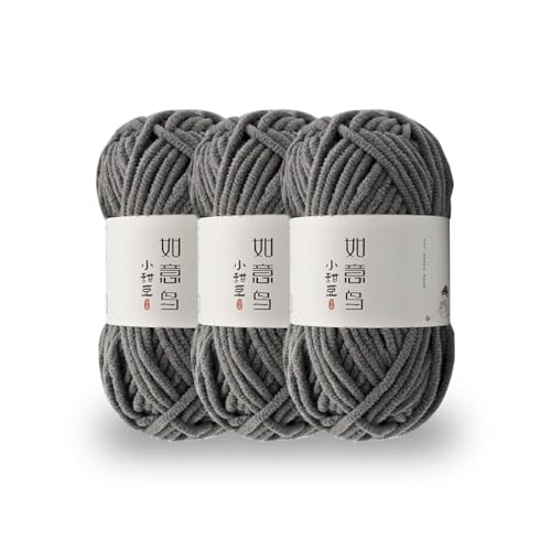 KyeeaDIY Chunky Chenille Garn zum Häkeln, 3pcs Samtgarn zum Stricken von Baumwollgarnen für Anfänger zum Häkeln von Amigurumi, Dicke Decken (jeweils 55m / 60yd) (K) von KyeeaDIY