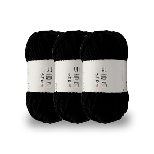 KyeeaDIY Chunky Chenille Garn zum Häkeln, 3pcs Samtgarn zum Stricken von Baumwollgarnen für Anfänger zum Häkeln von Amigurumi, Dicke Decken (jeweils 55m / 60yd) (L) von KyeeaDIY