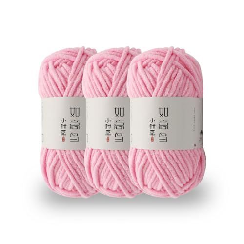 KyeeaDIY Chunky Chenille Garn zum Häkeln, 3pcs Samtgarn zum Stricken von Baumwollgarnen für Anfänger zum Häkeln von Amigurumi, Dicke Decken (jeweils 55m / 60yd) (M) von KyeeaDIY