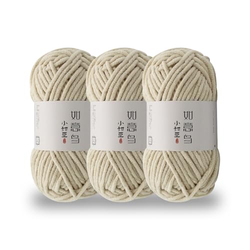 KyeeaDIY Chunky Chenille Garn zum Häkeln, 3pcs Samtgarn zum Stricken von Baumwollgarnen für Anfänger zum Häkeln von Amigurumi, Dicke Decken (jeweils 55m / 60yd) (O) von KyeeaDIY