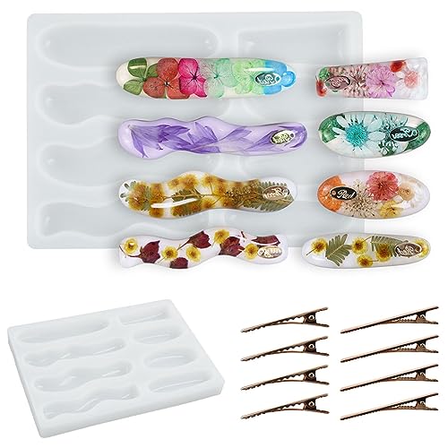 KyeeaDIY Haarspangen Silikonformen Epoxidharz + 8 Stück Haarklammer Hair Clip Resin Molds DIY Haarnadel Silikonform Gießform für Schlüsselbund, Lesezeichen, Anhänger Handwerk Schmuck von KyeeaDIY