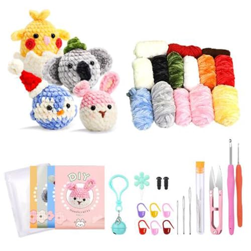 KyeeaDIY Häkel Set für Anfänger Starter,Häkelnadel Set Haarnadel Tier und Pflanze Stricken Kit Hakelnadelsets Anfänger mit Wolle und Strickzubehör (A) von KyeeaDIY
