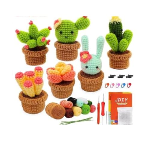 KyeeaDIY Häkel Set für Anfänger Starter,Häkelnadel Set Haarnadel Tier und Pflanze Stricken Kit Hakelnadelsets Anfänger mit Wolle und Strickzubehör (B) von KyeeaDIY