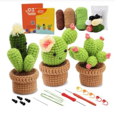 KyeeaDIY Häkel Set für Anfänger Starter,Häkelnadel Set Haarnadel Tier und Pflanze Stricken Kit Hakelnadelsets Anfänger mit Wolle und Strickzubehör (D) von KyeeaDIY