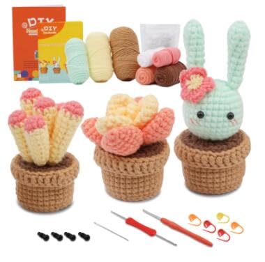 KyeeaDIY Häkel Set für Anfänger Starter,Häkelnadel Set Haarnadel Tier und Pflanze Stricken Kit Hakelnadelsets Anfänger mit Wolle und Strickzubehör (E) von KyeeaDIY