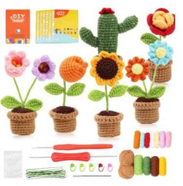KyeeaDIY Häkel Set für Anfänger Starter,Häkelnadel Set Haarnadel Tier und Pflanze Stricken Kit Hakelnadelsets Anfänger mit Wolle und Strickzubehör (F) von KyeeaDIY
