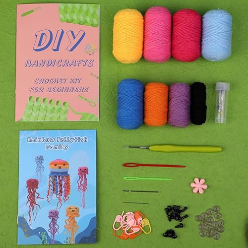 KyeeaDIY Häkel Set für Anfänger Starter,Häkelnadel Set Haarnadel Tier und Pflanze Stricken Kit Hakelnadelsets Anfänger mit Wolle und Strickzubehör (H) von KyeeaDIY