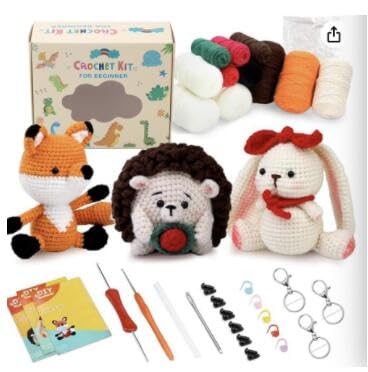 KyeeaDIY Häkel Set für Anfänger Starter,Häkelnadel Set Haarnadel Tier und Pflanze Stricken Kit Hakelnadelsets Anfänger mit Wolle und Strickzubehör (I) von KyeeaDIY