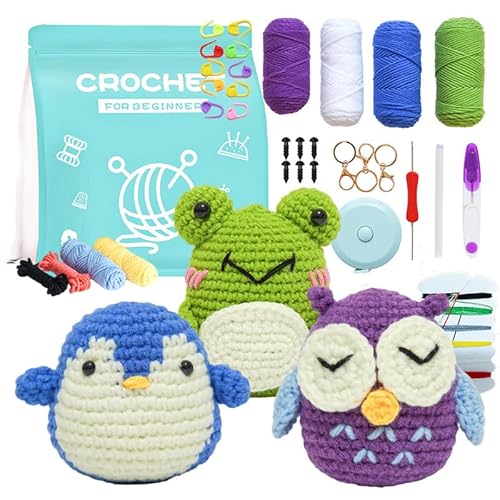 KyeeaDIY Häkel Set für Anfänger Starter,Häkelnadel Set Haarnadel Tier und Pflanze Stricken Kit Hakelnadelsets Anfänger mit Wolle und Strickzubehör (J) von KyeeaDIY