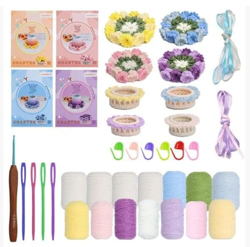KyeeaDIY Häkel Set für Anfänger Starter,Häkelnadel Set Haarnadel Tier und Pflanze Stricken Kit Hakelnadelsets Anfänger mit Wolle und Strickzubehör (K) von KyeeaDIY