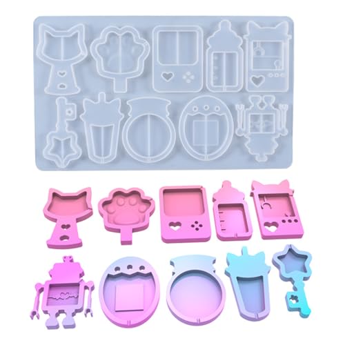 KyeeaDIY Schüttlerharzform Kawaii Silikonformen Resin Shaker Mold Gießform Silikon Anhänger Shaker öl Resin Silikonform Set für Epoxidharz DIY Schmuckhandwerk Schlüsselbund (1 set) von KyeeaDIY