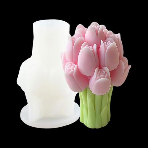 KyeeaDIY Tulpenform Silikonform Blumen Kerzenform Silikon Kerzenform aus Silikon – Tulpenform Silikonformen für DIY-Projekte Wiederverwendbare Gießform für Kerzen, Seifen Deko (B) von KyeeaDIY