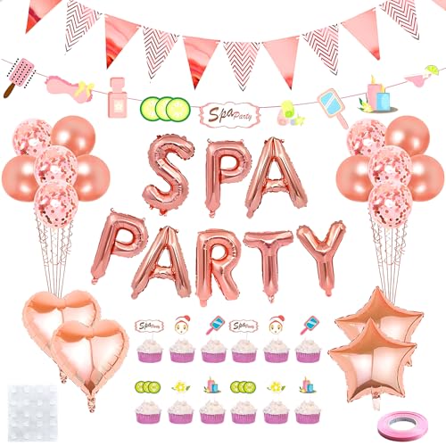 59-teiliges Spa-Party-Dekorationsset, rotgoldenes Spa-Party-Ballon-Set mit Banner, Kuchenaufsätze für Mädchen, Nacht, Geburtstag, Party-Dekorationen von Kyndara