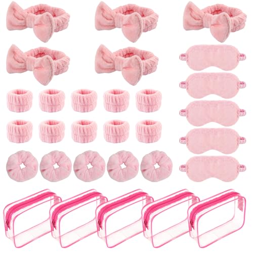 Spa-Übernachtungsparty-Zubehör, rosa Geschenk-Set mit Schleife, Gesichts-Stirnband, rosa Plüsch-Schlafmaske, Kosmetiktaschen, Haargummis, Armbänder für Frauen und Mädchen, Make-up Spa-Übernachtungsparty-Zubehör, rosa Geschenk-Set mit Schleife, Gesichts-Stirnband, rosa Plüsch-Schlafmaske, Kosmetiktaschen, Haargummis, Armbänder für Frauen und Mädchen, Make-up von Kyndara