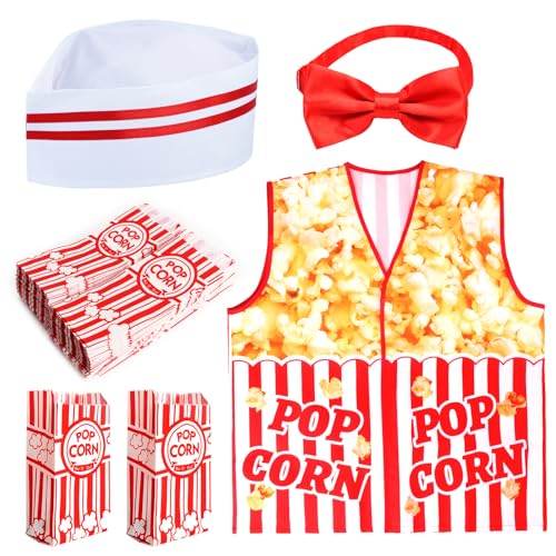 Kyson 1950er Popcorn-Mann-Kellner-Kostüm, 203-teilig, Popcorn-Weste, Papiertüten, Hut, Fliege, für Filmabend, Karneval, Zirkus, Party, Setzen Sie einen, Einheitsgr��e Kyson 1950er Popcorn-Mann-Kellner-Kostüm, 203-teilig, Popcorn-Weste, Papiertüten, Hut, Fliege, für Filmabend, Karneval, Zirkus, Party, Setzen Sie einen, Einheitsgr��e von Kyson