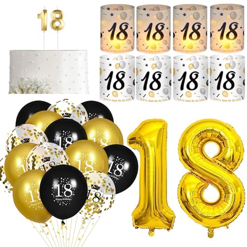 18 Geburtstag Deko, 18 Geburtstag Party Dekoration,Geburtstagsdeko 18 mit Windlicht Tischdeko 18/Luftballons 18/Tortendeko 18 von Kyteko