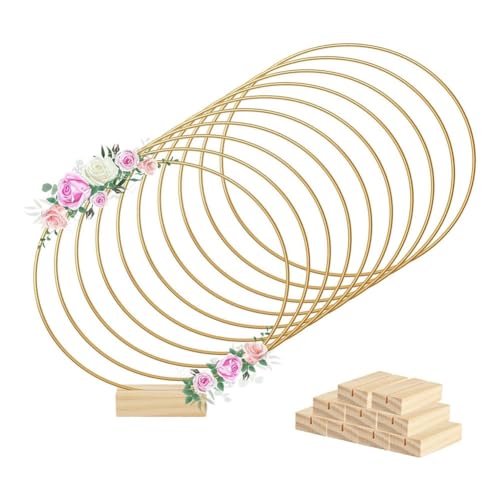 Kznifmk 10 Stück 20,3 cm große Blumenringe aus Metall, 10 Halterungen aus Holz für Tischdekoration, Basteln, dekorativ, Wandbehang aus Holz, Tischdekoration aus Holz für T Kznifmk 10 Stück 20,3 cm große Blumenringe aus Metall, 10 Halterungen aus Holz für Tischdekoration, Basteln, dekorativ, Wandbehang aus Holz, Tischdekoration aus Holz für T von Kznifmk
