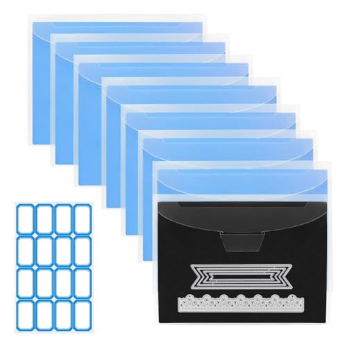 Kznifmk 10 Stück Aufbewahrungsbeutel für Stempel und Matrizen und magnetisches Blatt, Aufbewahrungs-Set für Stanzschablonen, Scrapbooking, Aufbewahrung von blauen Bastelschablonen von Kznifmk