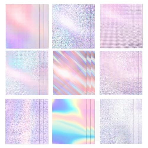 Kznifmk 27 Blatt holografisches Kartonpapier, 8 x 12 Zoll, glänzendes Spiegelpapier mit metallischen Pailletten, 250 g/m²/92 LB, für Kunst und Handwerk von Kznifmk