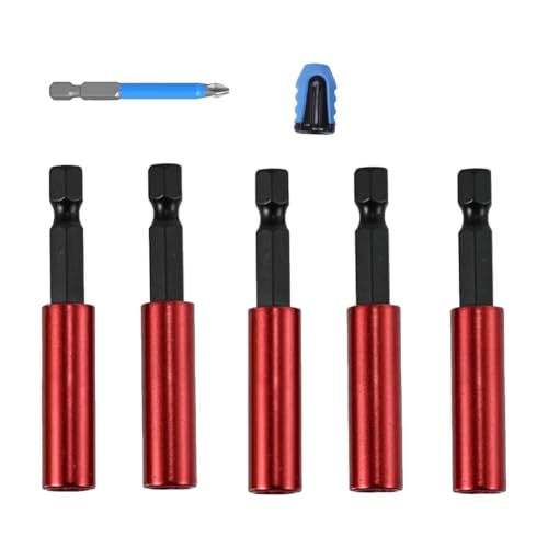 Kznifmk 5 Stück Bohrerhalter mit magnetischer Verlängerungshülse, 1/4 Zoll (6,35 cm), elektrisches Werkzeug, Sechskantschaft, Sechskantschaft S2 A, einfache Installation von Kznifmk