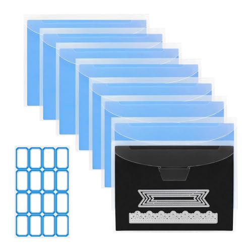 Kznifmk Aufbewahrungstaschen für Stempel und Matrizen und magnetisches Blatt – Aufbewahrungs-Set für Stanzschablonen, Scrapbooking, Aufbewahrung von Bastelschablonen, 8 Stück, Blau von Kznifmk