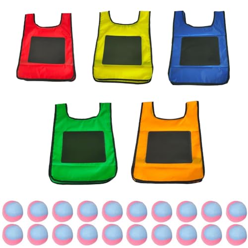 Kznifmk Eludeball-Spielset - 5-Teiliges Kinder-Eludeball-Tag-Klebewesten mit 20 Sport-Elude-Bällen für Indoor-Outdoor-Spielplatzspiele M von Kznifmk
