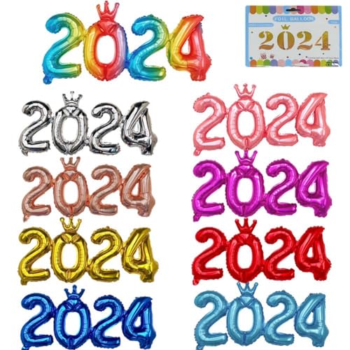 Kznifmk Folienballons Nummer 2024, 40,6 cm, bunt, für Festival, Weihnachtsfeier, Dekoration, Jahr, einfach zu bedienen (9 Stück) von Kznifmk