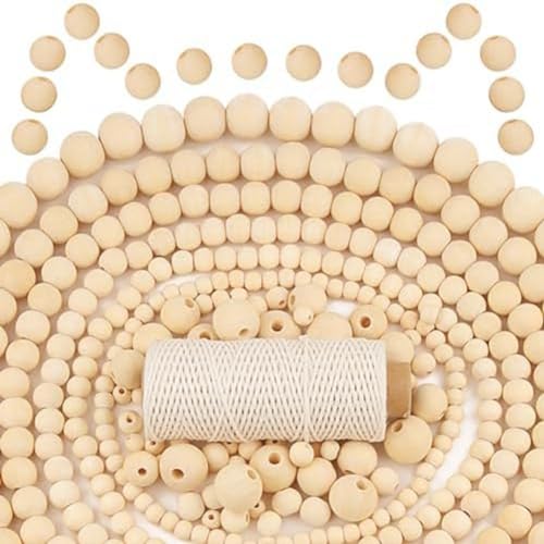 Kznifmk Holzperlen zum Basteln, Perlengirlande aus Holz, Innendekoration, runde Holzperlen, geeignet für die Herstellung von selbstgemachten Geschenke, Holzfarbe von Kznifmk