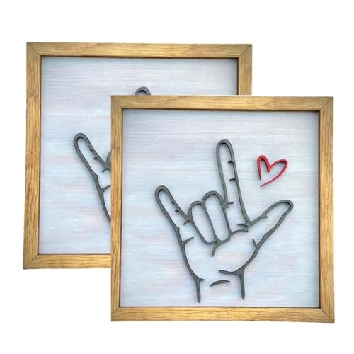Kznifmk Wandkunst in Zeichensprache Love You, Wanddekoration, Bilderrahmen aus Holz, Symbol der Hand für die Wand des Liebeszeichens Kznifmk Wandkunst in Zeichensprache Love You, Wanddekoration, Bilderrahmen aus Holz, Symbol der Hand für die Wand des Liebeszeichens von Kznifmk