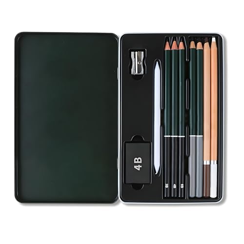 Kzouenzu Bleistift Set[10 Stück], 2B 4B 6B und 4 Zeichenkohlestifte, Hard Charcoal, Soft Charcoal, Papierwischer, Knetradierer und Spitzer, für Zeichnungen von Kzouenzu