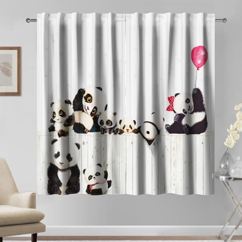 Kzzfqxb 107x160cm Kinder Vorhänge 2 Paneele, Niedliche Freche Baby-Pandas die auf Bambuszäune Klettern, Weiß Schwarz Schön Karikatur Dekor für Kinderzimmer Wohnzimmer von Kzzfqxb