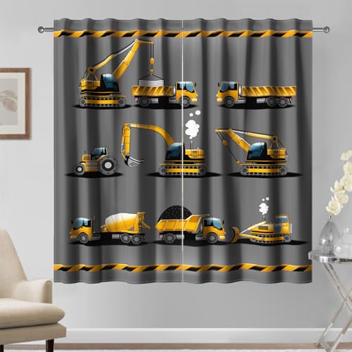 Kzzfqxb 107x160cm Kindervorhänge 2 Paneele, Bauautos Bagger Kranwagen LKW Cartoon Stangentasche, Schwarz Gelb Dekor für Kinder, Jungen, Schlafzimmer, Kinderzimmer Kzzfqxb 107x160cm Kindervorhänge 2 Paneele, Bauautos Bagger Kranwagen LKW Cartoon Stangentasche, Schwarz Gelb Dekor für Kinder, Jungen, Schlafzimmer, Kinderzimmer von Kzzfqxb