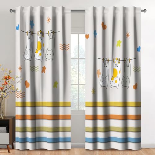 Kzzfqxb 107x215cm Karikatur Vorhänge 2 Paneele, Bunte Streifen Lustig Wäscheleinen hängende Katzen in der Sonne, Süßer Spaß Dekor für Kinderzimmer Kindergarten Wohnzimmer Kzzfqxb 107x215cm Karikatur Vorhänge 2 Paneele, Bunte Streifen Lustig Wäscheleinen hängende Katzen in der Sonne, Süßer Spaß Dekor für Kinderzimmer Kindergarten Wohnzimmer von Kzzfqxb