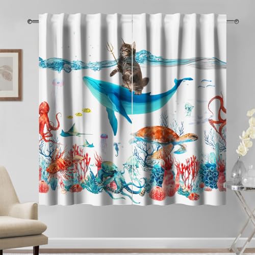 Kzzfqxb 117x138cm Karikatur Vorhänge 2 Paneele, Ozeanwelt Lustige Katze reitet auf einem Blauwal mit Angelspeer, Fantasie Dekor für Kinderzimmer Kindergarten Wohnzimmer Kzzfqxb 117x138cm Karikatur Vorhänge 2 Paneele, Ozeanwelt Lustige Katze reitet auf einem Blauwal mit Angelspeer, Fantasie Dekor für Kinderzimmer Kindergarten Wohnzimmer von Kzzfqxb