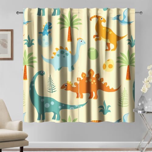 Kzzfqxb 117x138cm Kindervorhänge 2 Paneele, Baby Dinosaurier Stegosaurus Tyrannosaurus-Bäume süßes Cartoon Gemälde, Verdunkelungsvorhänge für Kinder, Jungen, Mädchen, Babyschlafzimmer, Kinderzimmer von Kzzfqxb