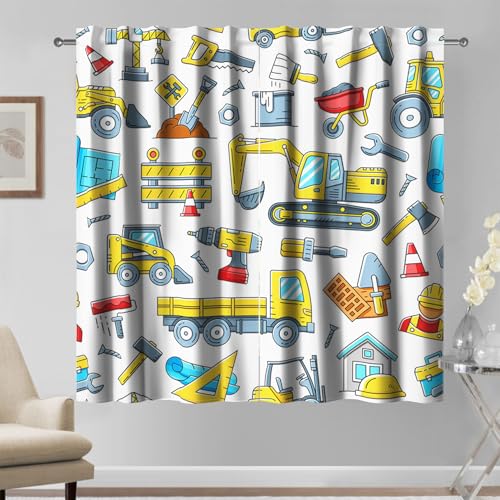 Kzzfqxb 117x138cm Kindervorhänge 2 Paneele, Bauautos Bauwerkzeuge Bagger Bulldozer Cartoon LKW Stangentasche, gelbes Dekor für Kinder, Jungen, Schlafzimmer, Kinderzimmer Kzzfqxb 117x138cm Kindervorhänge 2 Paneele, Bauautos Bauwerkzeuge Bagger Bulldozer Cartoon LKW Stangentasche, gelbes Dekor für Kinder, Jungen, Schlafzimmer, Kinderzimmer von Kzzfqxb