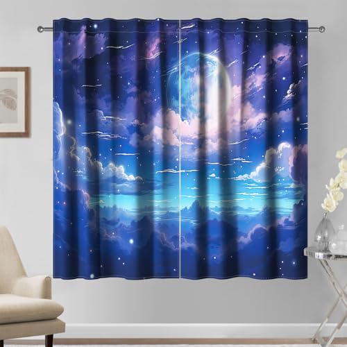 Kzzfqxb 117×138cm Nachtshimmel Vorhangset mit 2 Paneelen, Blauer Himmel, Nachtshimmel, Blauer Mond, Wolkenhimmel, Fenstervorhänge für Mädchen und Jungen, Schlafzimmer Wohnzimmer Drape Vorhänge Kzzfqxb 117×138cm Nachtshimmel Vorhangset mit 2 Paneelen, Blauer Himmel, Nachtshimmel, Blauer Mond, Wolkenhimmel, Fenstervorhänge für Mädchen und Jungen, Schlafzimmer Wohnzimmer Drape Vorhänge von Kzzfqxb