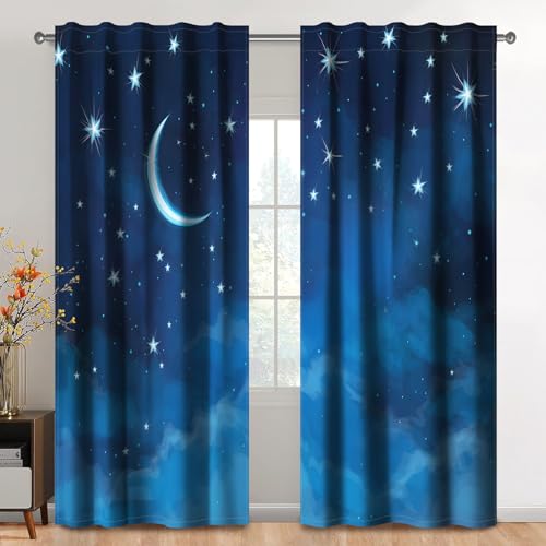 Kzzfqxb 117×138cm Starlit Sky Vorhangset aus 2 Paneelen, Blauer Mond Sterne Nacht Himmel Sternenhimmel Bedruckte Verdunkelungs vorhänge für Kinder, Schlafzimmer Wohnzimmer Fenster Vorhänge Kzzfqxb 117×138cm Starlit Sky Vorhangset aus 2 Paneelen, Blauer Mond Sterne Nacht Himmel Sternenhimmel Bedruckte Verdunkelungs vorhänge für Kinder, Schlafzimmer Wohnzimmer Fenster Vorhänge von Kzzfqxb