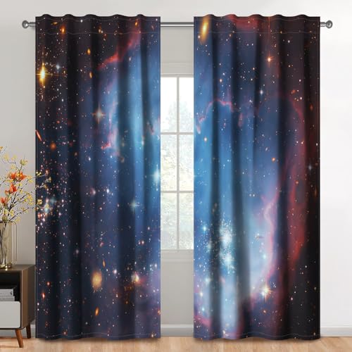 Kzzfqxb 117x138cm Vorhänge mit Stangentasche 2 Paneele, Riesiges Universum Blau Rot Galaxie Nebel Sternenhimmel Lichtfilterung Fenstervorhänge, Mystisch Ruhig Dekor für Schlafzimmer und Wohnzimmer Kzzfqxb 117x138cm Vorhänge mit Stangentasche 2 Paneele, Riesiges Universum Blau Rot Galaxie Nebel Sternenhimmel Lichtfilterung Fenstervorhänge, Mystisch Ruhig Dekor für Schlafzimmer und Wohnzimmer von Kzzfqxb