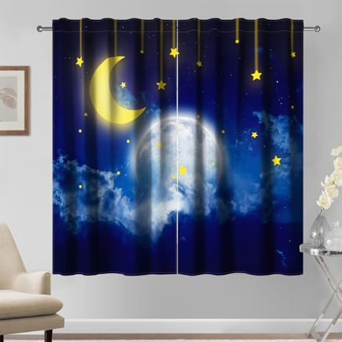Kzzfqxb 117x138cm Vorhänge mit Stangentasche 2 Paneele, Verträumter Nachthimmel Erde und Mond Sterne Weltraum Lichtfilterung Fenstervorhänge, Romantisches Blau Dekor für Schlafzimmer und Wohnzimmer Kzzfqxb 117x138cm Vorhänge mit Stangentasche 2 Paneele, Verträumter Nachthimmel Erde und Mond Sterne Weltraum Lichtfilterung Fenstervorhänge, Romantisches Blau Dekor für Schlafzimmer und Wohnzimmer von Kzzfqxb