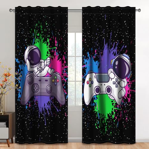 Kzzfqxb 117x183cm Kindervorhänge 2 Paneele, Schwarze Bunte Astronauten auf Gamepads Vorhänge, Karikatur Dekor für Kinder Teenager Jungen Mädchen Schlafzimmer Kinderzimmer Wohnzimmer Kzzfqxb 117x183cm Kindervorhänge 2 Paneele, Schwarze Bunte Astronauten auf Gamepads Vorhänge, Karikatur Dekor für Kinder Teenager Jungen Mädchen Schlafzimmer Kinderzimmer Wohnzimmer von Kzzfqxb