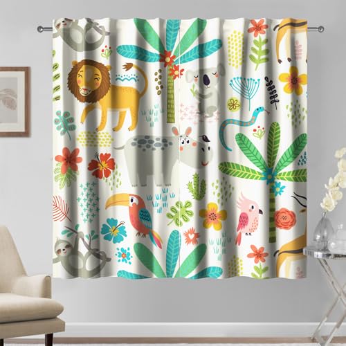 Kzzfqxb 140x229cm Kinder vorhänge 2 Paneele, Tropische Dschungelwaldtiere Bäume Blumen Vögel Kakteen Cartoon-Druck Verdunkelungvorhänge für Kinder, Jungen, Mädchen, Baby, Schlafzimmer, Kinderzimmer Kzzfqxb 140x229cm Kinder vorhänge 2 Paneele, Tropische Dschungelwaldtiere Bäume Blumen Vögel Kakteen Cartoon-Druck Verdunkelungvorhänge für Kinder, Jungen, Mädchen, Baby, Schlafzimmer, Kinderzimmer von Kzzfqxb
