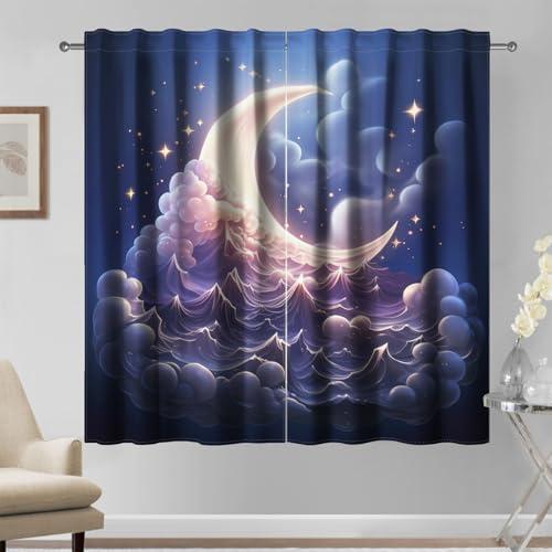Kzzfqxb 140x229cm Vorhänge mit Stangentasche 2 Paneele, Dunkelblau violetter Himmel Märchenmond und Sterne in Wolken Lichtfilterung Fenstervorhänge, Romantisches Dekor für Schlafzimmer und Wohnzimmer Kzzfqxb 140x229cm Vorhänge mit Stangentasche 2 Paneele, Dunkelblau violetter Himmel Märchenmond und Sterne in Wolken Lichtfilterung Fenstervorhänge, Romantisches Dekor für Schlafzimmer und Wohnzimmer von Kzzfqxb