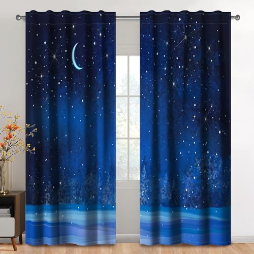 Kzzfqxb 140x229cm Vorhänge mit Stangentasche 2 Paneele, Verträumte Nachtszene Bäume unter Sternenhimmel Lichtfilterung Fenstervorhänge, Romantisches Dunkelblau Dekor für Schlafzimmer und Wohnzimmer Kzzfqxb 140x229cm Vorhänge mit Stangentasche 2 Paneele, Verträumte Nachtszene Bäume unter Sternenhimmel Lichtfilterung Fenstervorhänge, Romantisches Dunkelblau Dekor für Schlafzimmer und Wohnzimmer von Kzzfqxb
