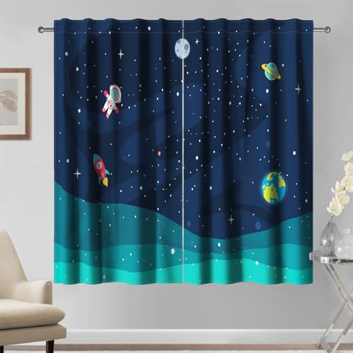 Kzzfqxb 140x229cm Weltraum Vorhänge 2 Paneele, Astronaut Rakete Erde Planeten Galaxie verträumte Fenstervorhänge, Fantasie dunkelblaues Dekor für Kinder Jungen, Schlafzimmer, Wohnzimmer, Kinderzimmer Kzzfqxb 140x229cm Weltraum Vorhänge 2 Paneele, Astronaut Rakete Erde Planeten Galaxie verträumte Fenstervorhänge, Fantasie dunkelblaues Dekor für Kinder Jungen, Schlafzimmer, Wohnzimmer, Kinderzimmer von Kzzfqxb