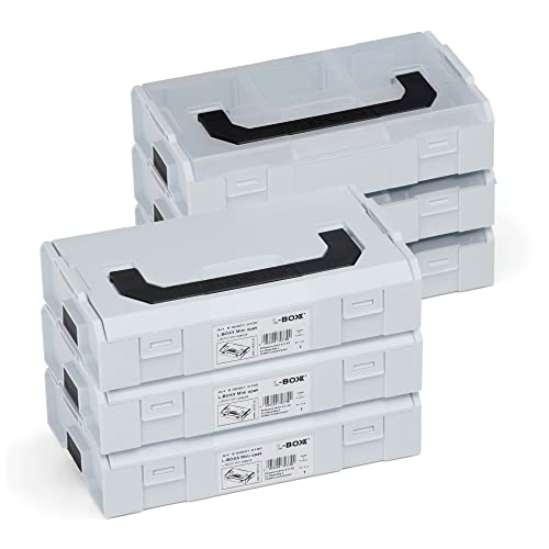 Bosch Sortimo L-BOXX Mini Set | 6x L BOXX Mini grau mit grauem und transparentem Deckel | Sortierkasten Schrauben und Dübel | Erstklassige Sortierboxen für Kleinteile | Sortierkasten mini Kunststoff von L-BOXX