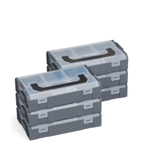 Bosch Sortimo L BOXX Mini anthrazit | 6 Stk. im Set Deckel transparent | Ideale Aufbewahrungsbox Sortierbox | Brotdose Kleinteilemagazin Alternative von L-BOXX