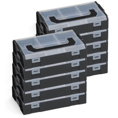 Bosch Sortimo L-Boxx Mini Kompakt-Sortierbox in schwarz mit transparentem Deckel 10 Stück | L-BOXX ready & stapelbar Mini-Werkzeugkoffer von L-BOXX