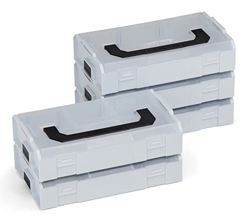 L-BOX Mini Set | 5x L BOXX Mini grau mit transparentem Deckel | Sortimentskasten Schrauben und Dübel | Erstklassige Sortierboxen für Kleinteile von L-BOXX