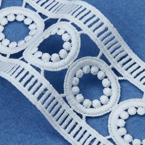 Weiße Spitzenborte zum Nähen, 6,1 cm breites Kreismusterband, ausgehöhlter Spitzenrand Stoff für Heimwerker, Handwerk, Heimdekoration, 9,1 m insgesamt von L'EEREYDAS